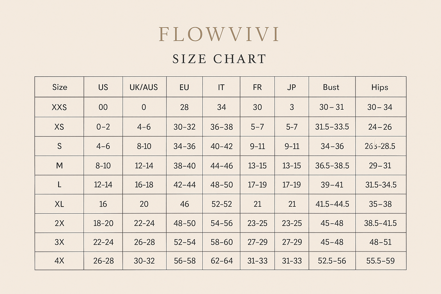 flowvivi bodysuit top size chart