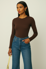 Crew Neck Long-Sleeve Bodysuit - Soft, Second Skin Fit | FlowVivi
