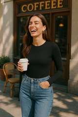 Crew Neck Long-Sleeve Bodysuit - Soft, Second Skin Fit | FlowVivi