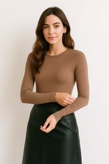 Crew Neck Long-Sleeve Bodysuit - Soft, Second Skin Fit | FlowVivi