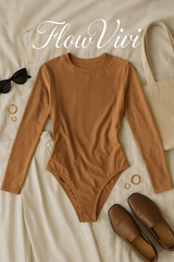 Crew Neck Long-Sleeve Bodysuit - Soft, Second Skin Fit | FlowVivi