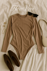 Crew Neck Long-Sleeve Bodysuit - Soft, Second Skin Fit | FlowVivi