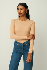 Crew Neck Long-Sleeve Bodysuit - Soft, Second Skin Fit | FlowVivi