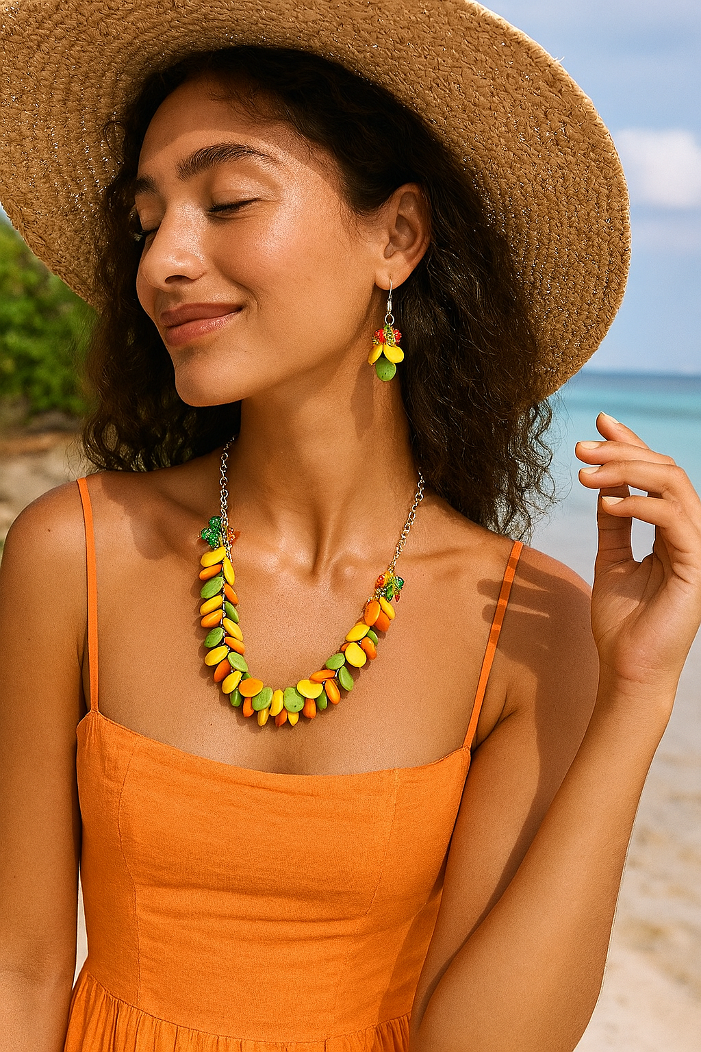 Tropical Statement Jewelry Set Colorful Cluster Bubble Acrylic Necklace & Earrings for Summer Vibes