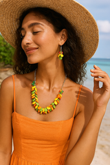 Tropical Statement Jewelry Set Colorful Cluster Bubble Acrylic Necklace & Earrings for Summer Vibes