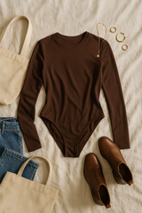 Crew Neck Long-Sleeve Bodysuit - Soft, Second Skin Fit | FlowVivi