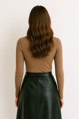 Crew Neck Long-Sleeve Bodysuit - Soft, Second Skin Fit | FlowVivi-bodysuit-Russet-2XS