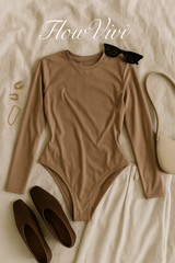 Crew Neck Long-Sleeve Bodysuit - Soft, Second Skin Fit | FlowVivi-bodysuit-Russet-2XS