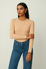 Crew Neck Long-Sleeve Bodysuit - Soft, Second Skin Fit | FlowVivi-bodysuit-Russet-2XS