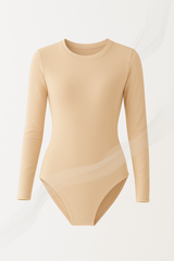 Crew Neck Long-Sleeve Bodysuit - Soft, Second Skin Fit | FlowVivi-bodysuit-Oatmeal-2XS