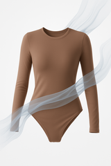 Crew Neck Long-Sleeve Bodysuit - Soft, Second Skin Fit | FlowVivi-bodysuit-Russet-2XS