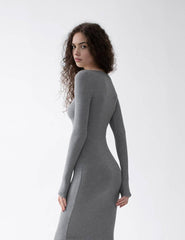 Long sleeve Sexy Isis-Slip Maxi Dress | FlowVivi-dress-FlowVivi Bodysuits-Ash-S