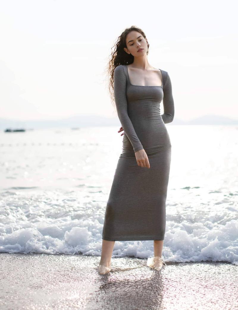 Long sleeve Sexy Isis-Slip Maxi Dress | FlowVivi-dress-FlowVivi Bodysuits-